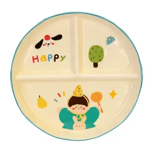 MONAZONE Divided Ceramic Plate, 3-Compartment Toddler Portion Control Tray, Family Series Healthy Sectioned Dinnerware for Kids, Microwave & Dishwasher Safe