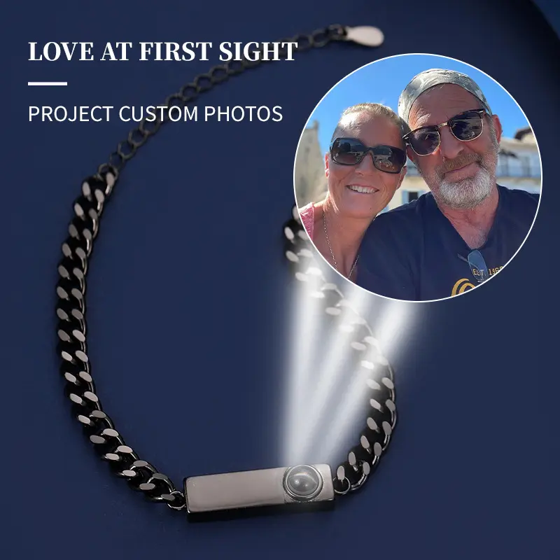 L&M Love at First Sight Customize Your Love Story with Personalized Photo Projection Chain Bracelet for Couples Beaded Prayer Bracelet Gift for Boyfriend Girlfriend Interchangeable Christian Silicone Bracelets Memories Photography