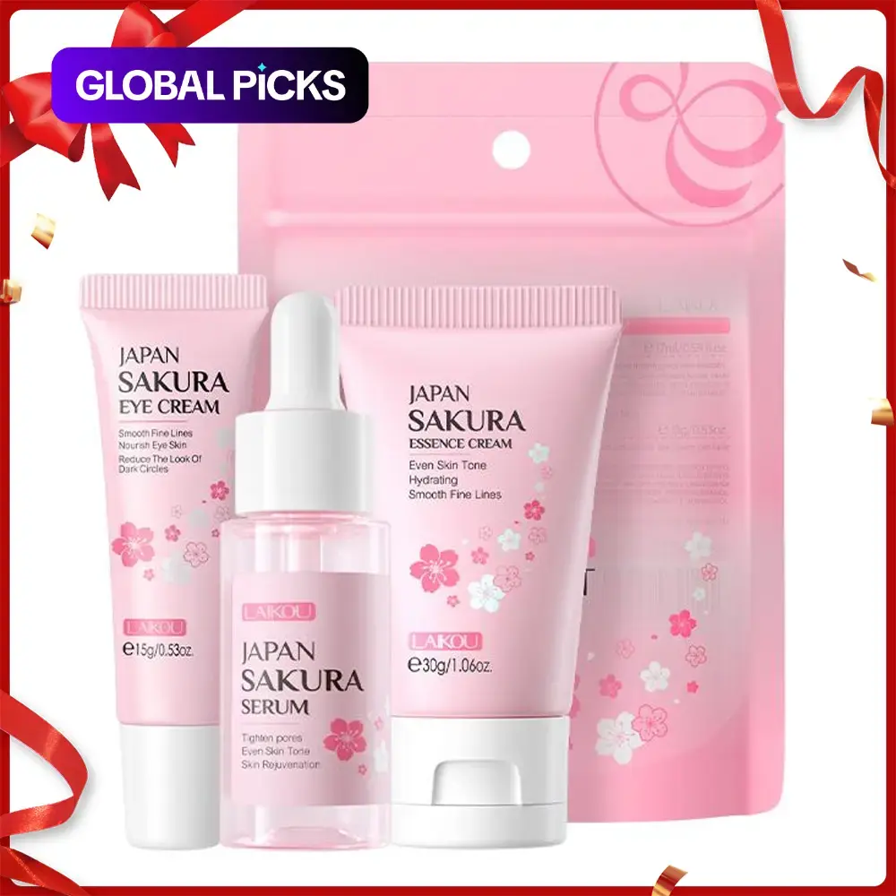 Gift Hampers, Sakura Moisturizing Hydrating Facial Skin Care Product Set, 3 Counts/set Including 17ml Facial Serum, 15g Eye Cream & 30g Deeply Hydrate Facial Moisturizer, Skincare Products, Birthday Box for Girl