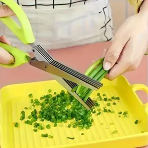 3 Layer Stainless Steel Kitchen Scissors, Multifunctional Onion Herb Chopper, Ideal for BBQ & Indoor Use, Includes Protective Cover & Cleaner, Kitchen Shears