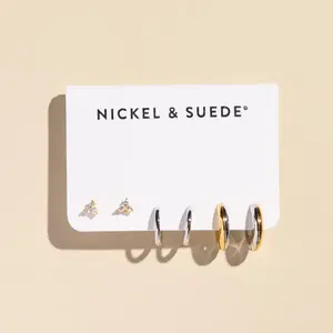 Mixed Metal Dainty Earring Set