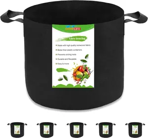 Limited + Deal 5-Pack 5 Gallon Plant Grow Bags made from heavy-duty aeration fabric to promote healthier and growth. Durable, breathable, and reusable with sturdy handles for easy moving—perfect for vegetables, flowers, and indoor or outdoor gardening.