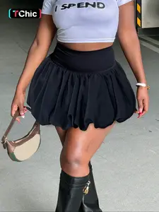 Women's Solid High Waist Bubble Skirt, Fashionable Puffy Short Skirt for Party Club Dating, Ladies Bottoms for All Seasons