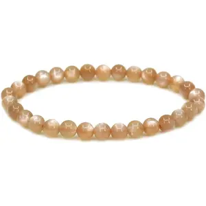 Angelstones Natural Red Sunstone Gemstone 6mm Round Beads Stretch Bracelet 7" Unisex