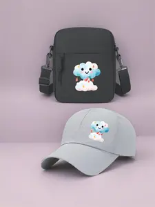 2pcs Smiling Cloud with Raindrops Print, Unisex Baseball Cap & Crossbody Bag, Men's and Women's Fashion Street Suit, Unisex Sportswear, Unique Gift Ideas, Adjustable Polyester, Casual Outdoor Sports Accessories
