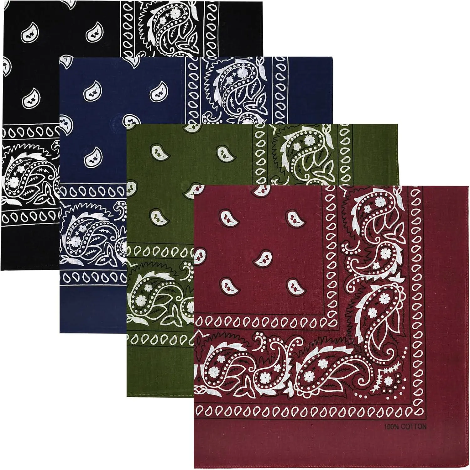 4pcs Modest Fashion Polyester Square Hijabs - 55x55cm (22x22 inch) Classic Paisley Headscarves for All Genders, Travel & Festivals, Suitable for Head, Neck Use