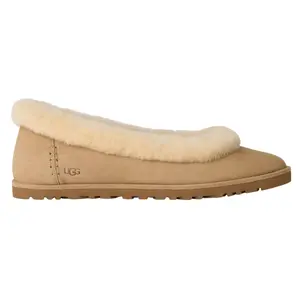 UGG Zora Ballet Flat Sand Women's Authentic Sneaker 1178111-SND Original Comfortable Everyday Wear Fuzzy Cozy Warm Winter Brown Tan Beige Slipper, Shoe, Footwear, Walking Shoes, Classic