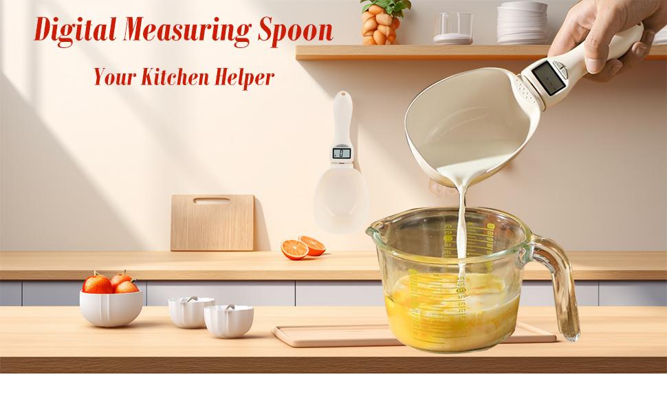 Digital Food Measuring Scoop Scale Electronic Kitchen Measuring Spoon Scale for Cooking Baking - Smart Adjustable Measure Cup for Home Cooks Bakers Chefs Pet Owners`