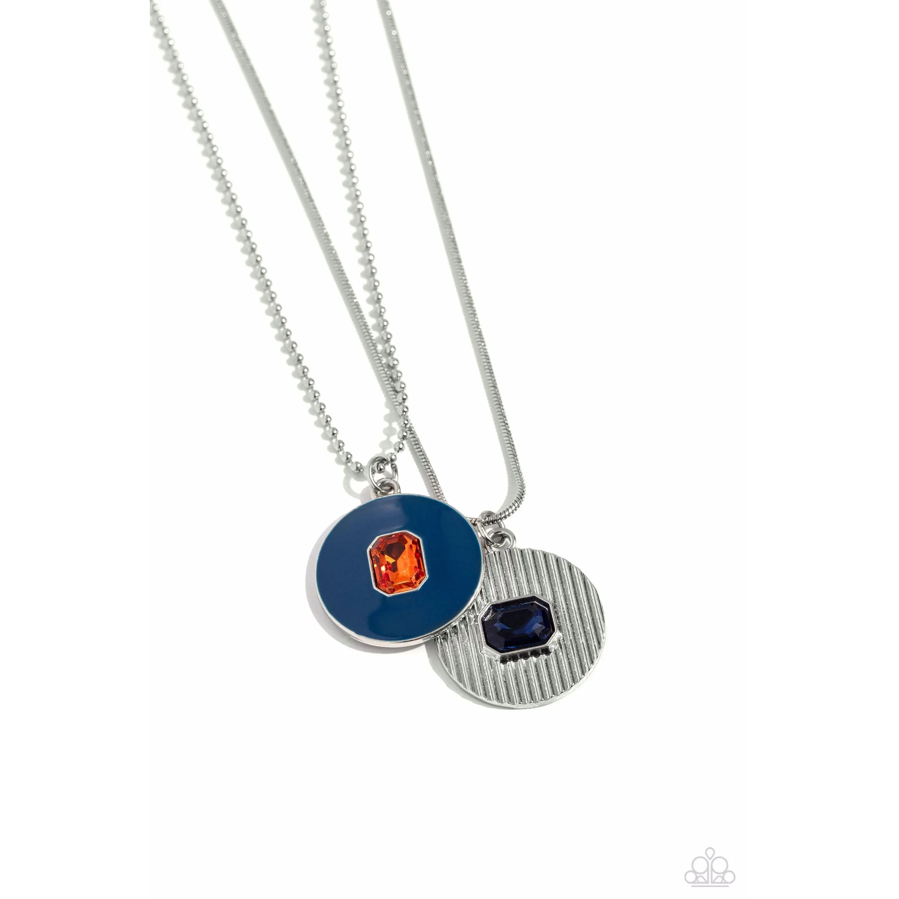 Paparazzi Cryptic Couture Blue Necklace and Earring Set with Navy-Painted Pendant and Textured Silver Pendant