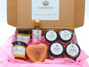 Ammoya Naturals Valentine's Day Glow Skincare Gift Set Exfoliant Cleansing Soap Lightweight Mask valentine Face Scrub Gentle Hydrating Kojic Acid Daily
