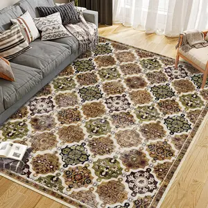 Washable Foldable Printed Carpet, Persian Everlasting Elegance, Suitable for Any Interior, Brown