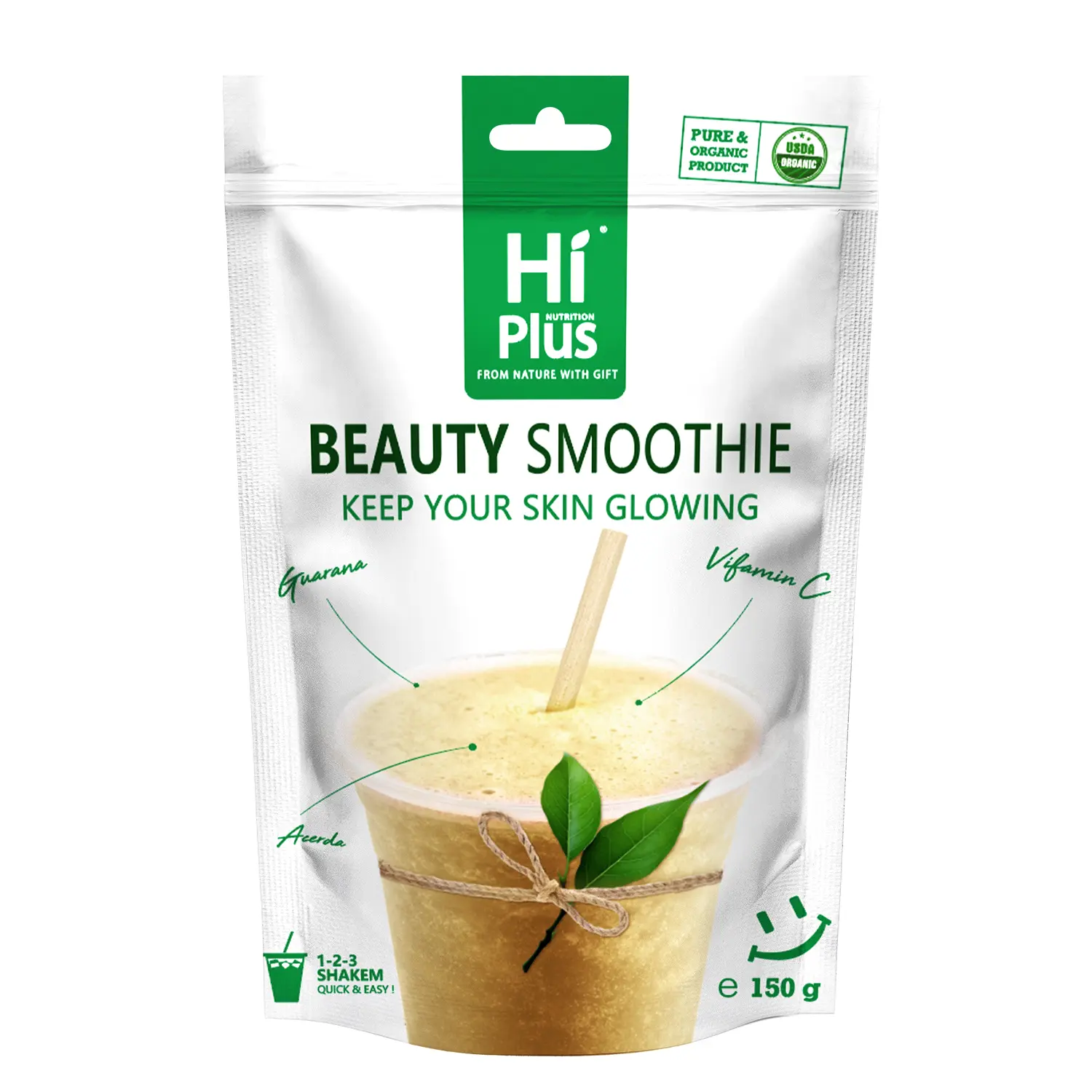 HiPlus Beauty Smoothie Blend – Acerola, Baobab, Lucuma & Pea Protein – High Vitamin C for Glowing Skin – Plant-Based, Non-GMO, Antioxidants & Skin Radiance – Vegan, Gluten-Free, Dairy-Free Smoothie Mix – 10 Servings for Healthy, Vibrant Skin