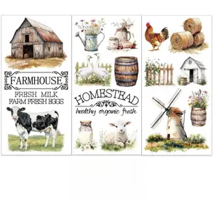 3pcs/Set Farmhouse Rub on Transfers for Furniture and Crafts 6x12 Inch Farm Theme Furniture Transfer Sticker Decals Transfer Stickers Rub on Decals for Wood Furniture Home Decoration