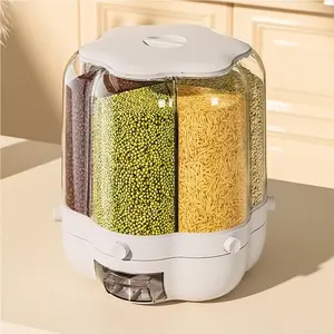 CNCEST Rotating Luxury Cereal Dispenser Rice Grain Dry Food Dispenser Container White Kitchen Lid Storage Utensils Large Capacity Rice Dispenser