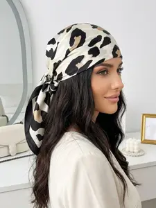Elegant Leopard Print Scarf, Neck Scarf, 27.5 Inch Square Polyester Satin, Smooth, Casual Accessory, Luxurious Multi-Use, All Season Gift