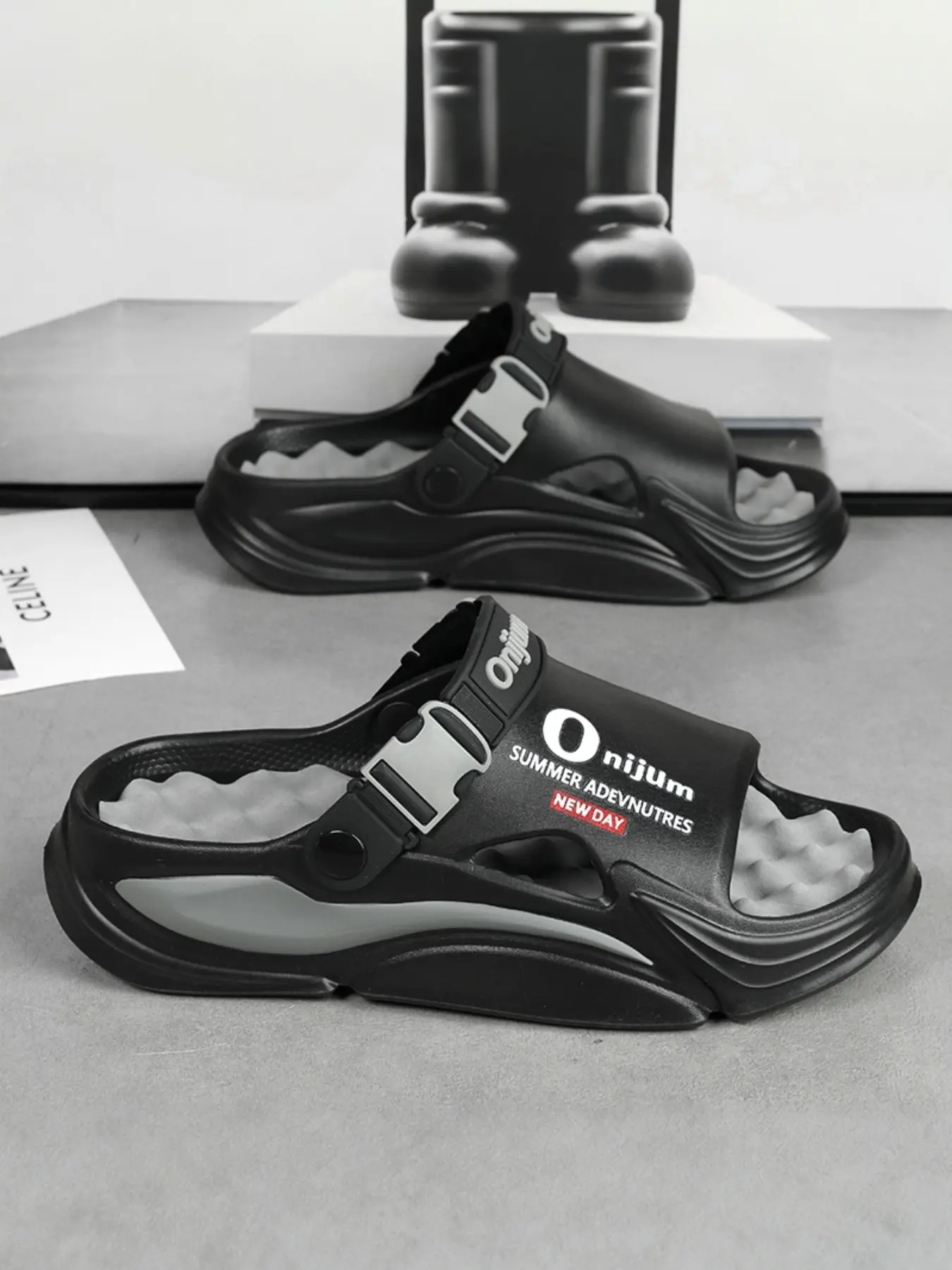 Fashion Casual Non Slip Slippers for Men and Women, Fashionable Soft Slippers, Summer Foot Massage Breathable Cool Sandals, Wave Spray Paint, Color Block Design, Stylish Summer Slippers