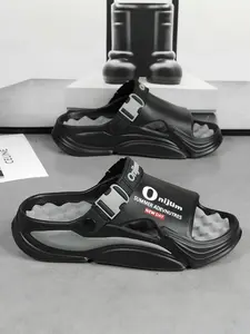Fashion Casual Non Slip Slippers for Men and Women, Fashionable Soft Slippers, Summer Foot Massage Breathable Cool Sandals, Wave Spray Paint, Color Block Design