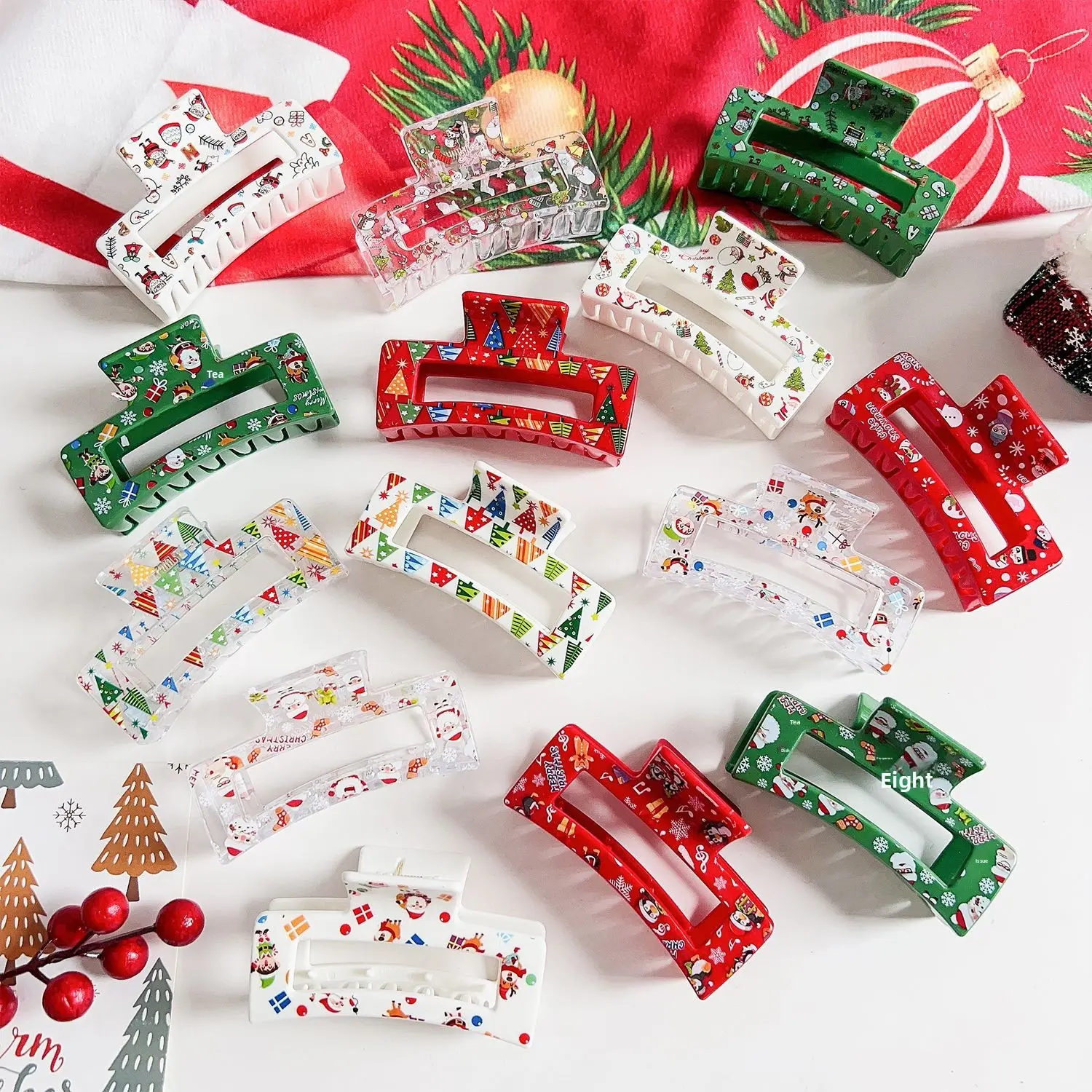 Christmas Claw Clips 4-Piece Set High-End Hair Styling Shark Clips Santa Claus Snowman Holiday Hair Accessories