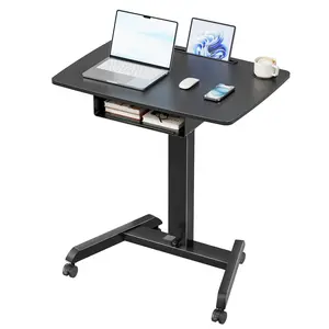 Height Adjustable Standing Rolling Desk with Wheels and Drawer, 31.5"x22" Mobile Laptop Table for Teachers, Classroom or Home Office, Black