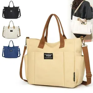 2026 Trendy Preppy College Canvas Tote - Large Capacity Multi-Pocket - Secure Zipper Convertible Shoulder/Crossbody summerwins