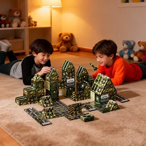 Military Base Theme Magnetic Building Blocks Set, 7.5cm Magnet Toy, 3D Stem Stacking Toy with Storage Bag, Unisex Magnetic Toys, Magnetic Building Tiles