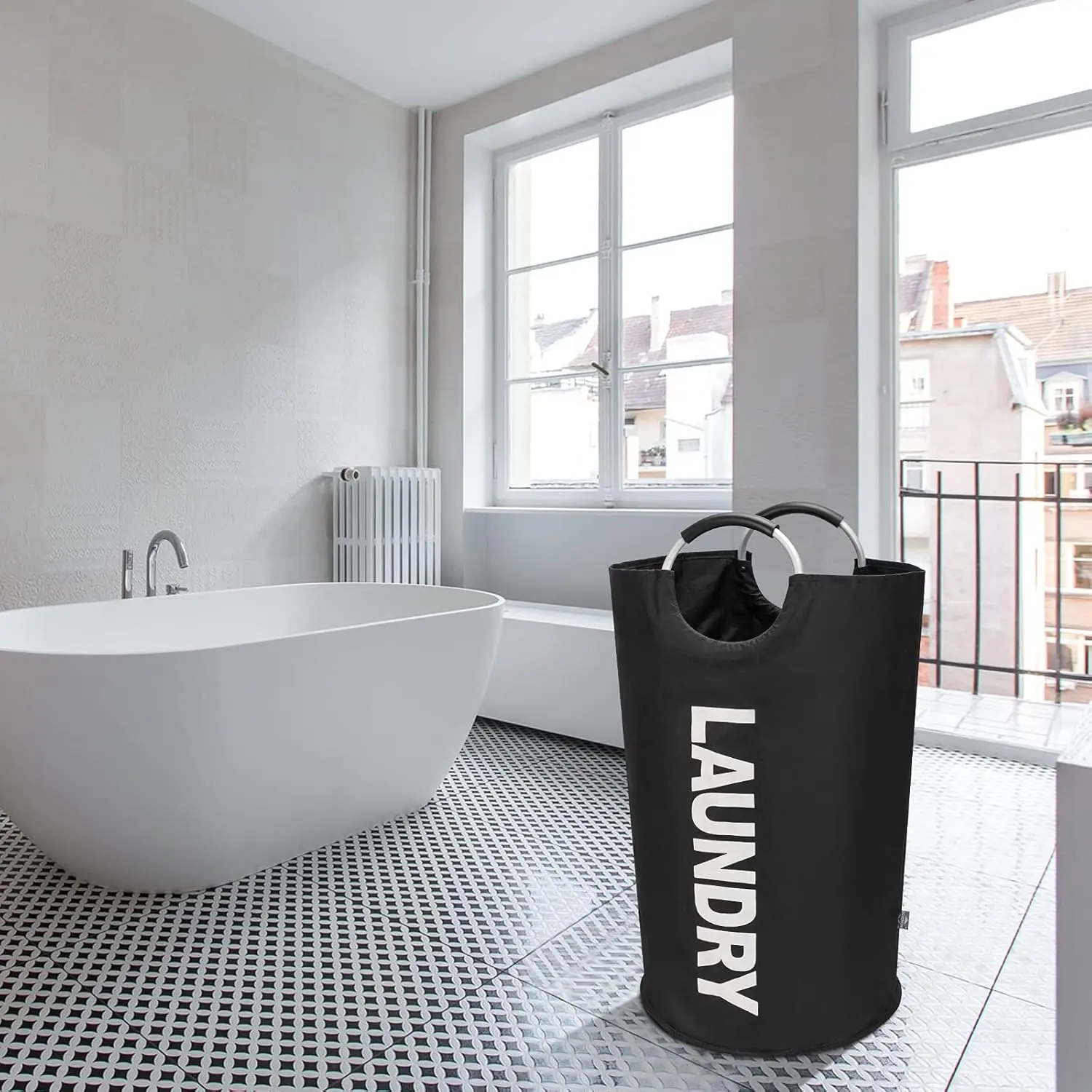 90L Modern Large Rectangle Laundry Basket Organizer - Collapsible Waterproof Freestanding Tall Clothes Hamper, Foldable Washing Bin for Home Organization