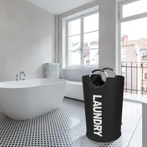 90L Large Laundry Basket, Collapsible Laundry Bag, Freestanding Tall Clothes Hamper, Foldable Washing Bin