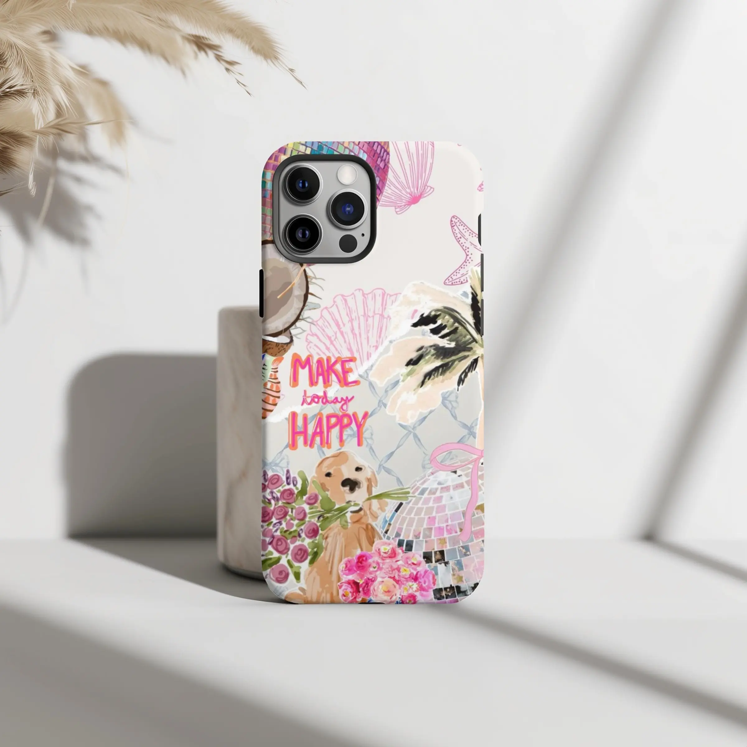 Pink disco patchwork, 70s retro style 2-in-1 phone case, featuring a durable, shock-absorbing, Shockproof, Protective, stylish and Aesthetic design. Compatible with iPhone 17, 16, 15, 14, 13, 12, 11 Pro Max Pro Plus and Samsung Galaxy S25, S24, S23 Ultra.