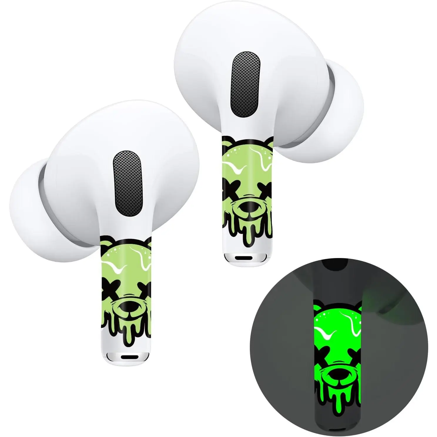 Glow-in-the-Dark Luminous Bear & Skull Audio Skins Wraps Stickers - In-Ear Earphones Accessories for AirPods Pro 2nd Generation, Long-Lasting, Easy Installation, Kids' Gift