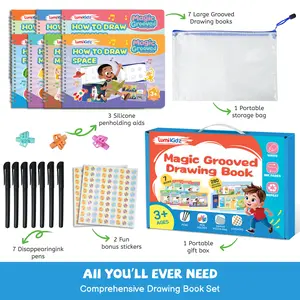 LUMIKIDZ Magic Grooved Drawing Practice for Kids Age 3-5 - Reusable Grooved Drawing Books for Kids 5-7, 7 Pack Preschool Tracing Drawing Books for Kids - Preschool Learning Activities