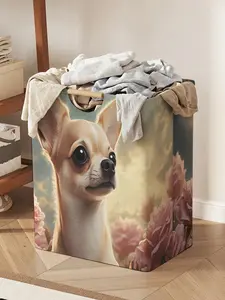 1pc dog pattern printed open storage box, foldable laundry basket storage bag with handle storage basket, household bathroom foldable laundry basket, dirty clothes storage bucket