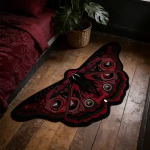 Irregular Shape Bedside Rug, Dark Butterfly Moth Pattern, Gothic Style Home Decor, Suitable for Bedroom, Living Room, Kitchen, Butterfly Area Rug