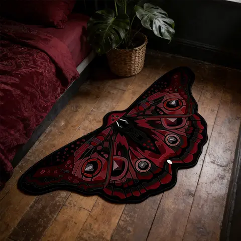 Irregular Shape Bedside Rug, Dark Butterfly Moth Pattern, Gothic Style Home Decor, Suitable for Bedroom, Living Room, Kitchen, Butterfly Area Rug, Decorative Rug, Butterfly Print Rug