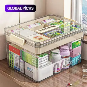 Clear Medicine Storage Box with Handle, Divided Compartments, 1 Count/2 Counts Large Capacity Plastic Pills Box, Household Portable Sundries Organizing Storage Box, Home Organizer, Durable Plastic Organizers #TOP PICKS