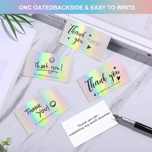 1 Piece Thank You Cards for Small Business, 6 Styles Mini Holographic “Thank You for Supporting” Cards, 2 x 3.5 Inch Appreciation Notes for Retail Stores & Customers