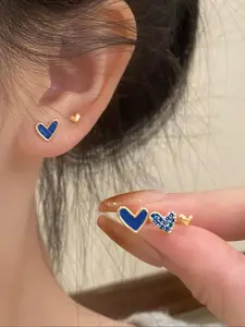 Elegant Heart Design Glass Stud Earrings Set for Women, Perfect for Daily Wear & Special Occasions, Stylish Accessory Pack of 3 Pairs