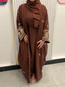 Zeenat 4-Piece Abaya - Brown/Gold