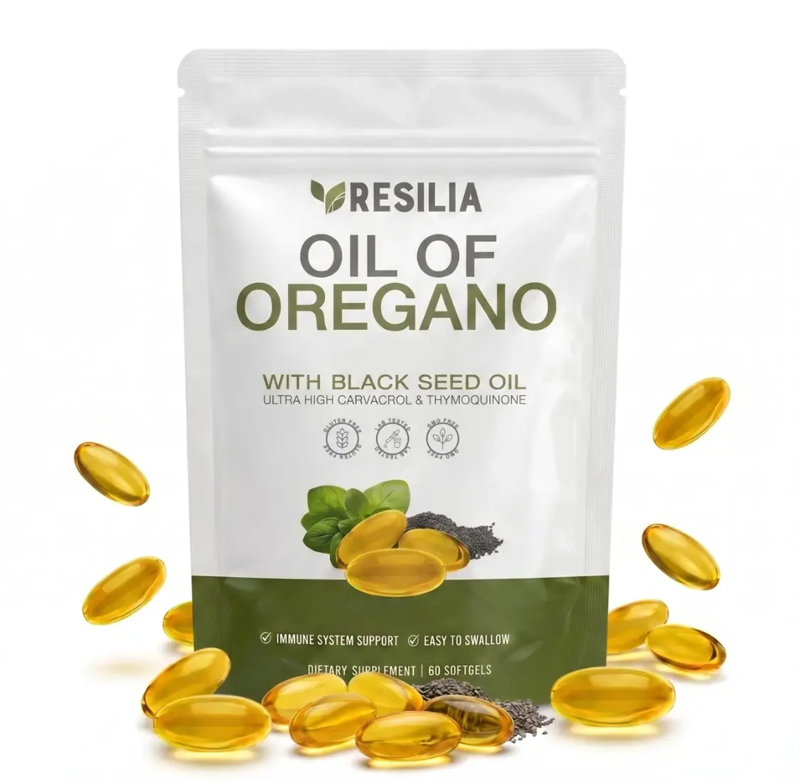Oil Of Oregano & Black Seed Oil Health Dietary Supplement Softgels - 60 Pills, Capsules for Supplements, Non-GMO, Gluten-Free, Soy-Free, Wellness Support