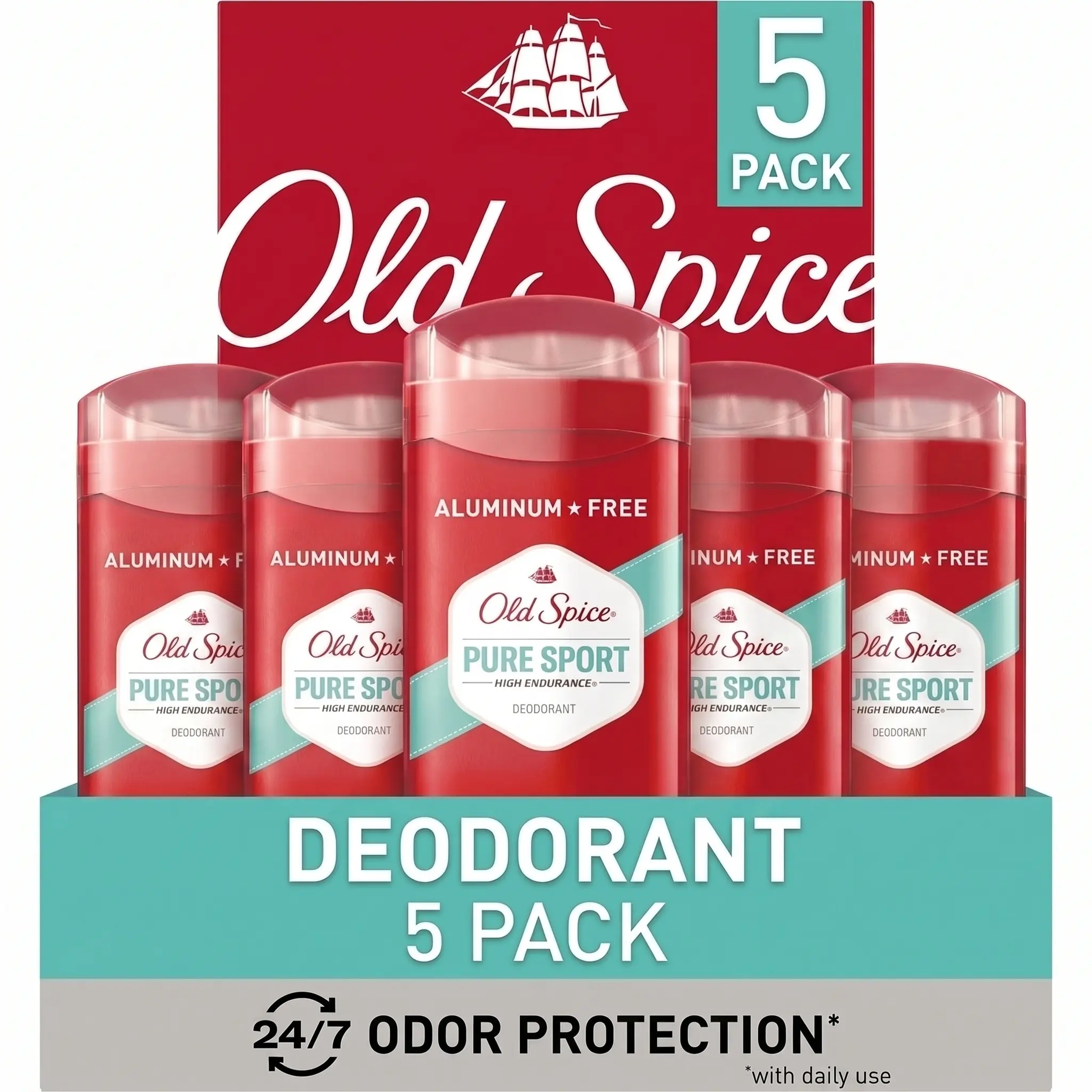 Old Spice High Endurance Deodorant Pure Sport Scent 48-Hour Protection 3.0 oz 5 Pack Aluminum Free Odor Control Body Care Daily