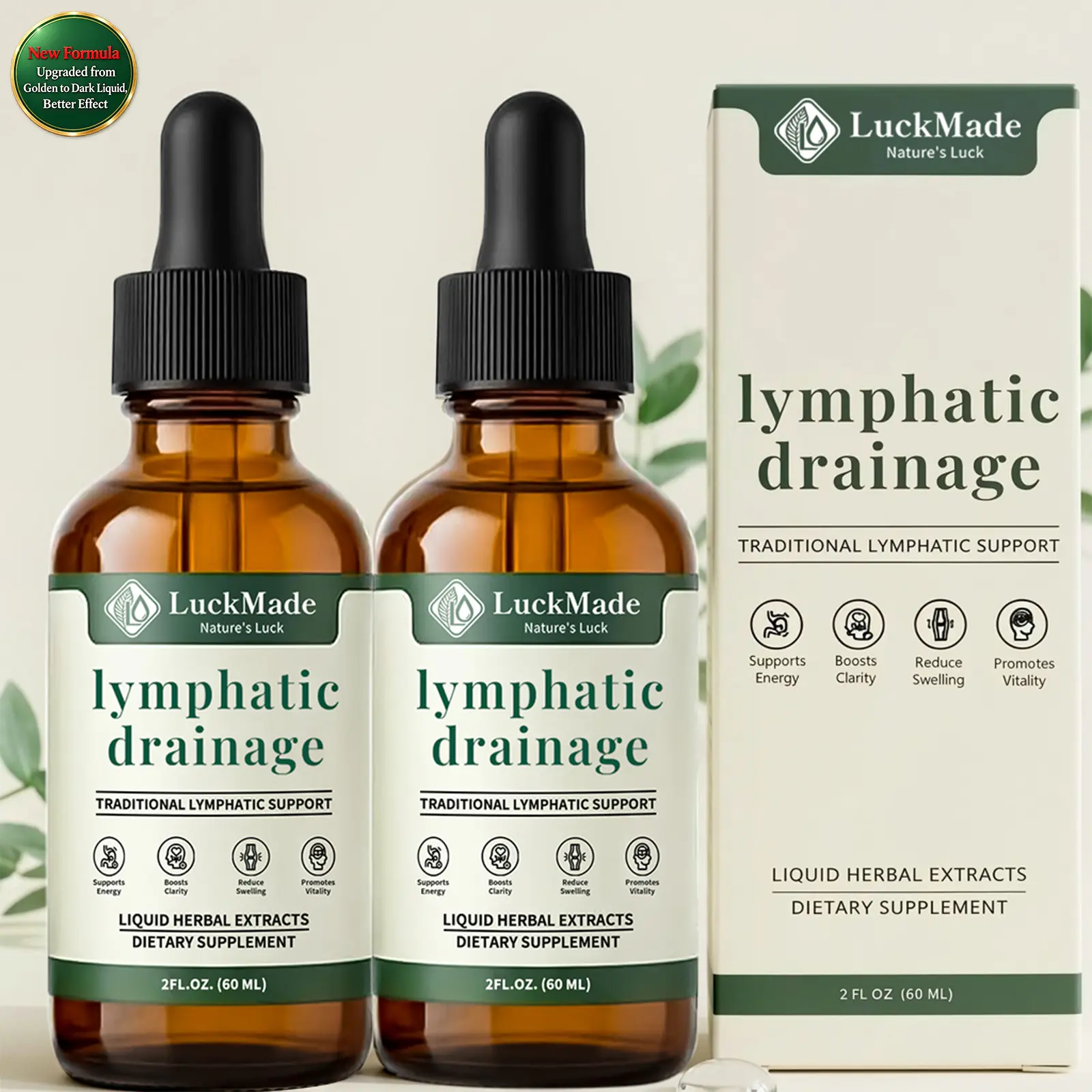 LuckMade Lymphatic Drainage Support Liposomal Drops - 23-In-1 Organic Liver Antioxidant Dietary Supplement with Burdock Root, Echinacea, Cleavers Herb, Dandelion for Fast Absorption, 2fl.oz Herbal Wellness Aid