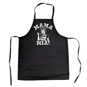 Mama Mia Pasta Cookout Apron Funny Cooking Graphic Kitchen Smock Funny Aprons Adjustable Household Items Graphic Print Funny Food Cover Grilling Apparel for Men Black -