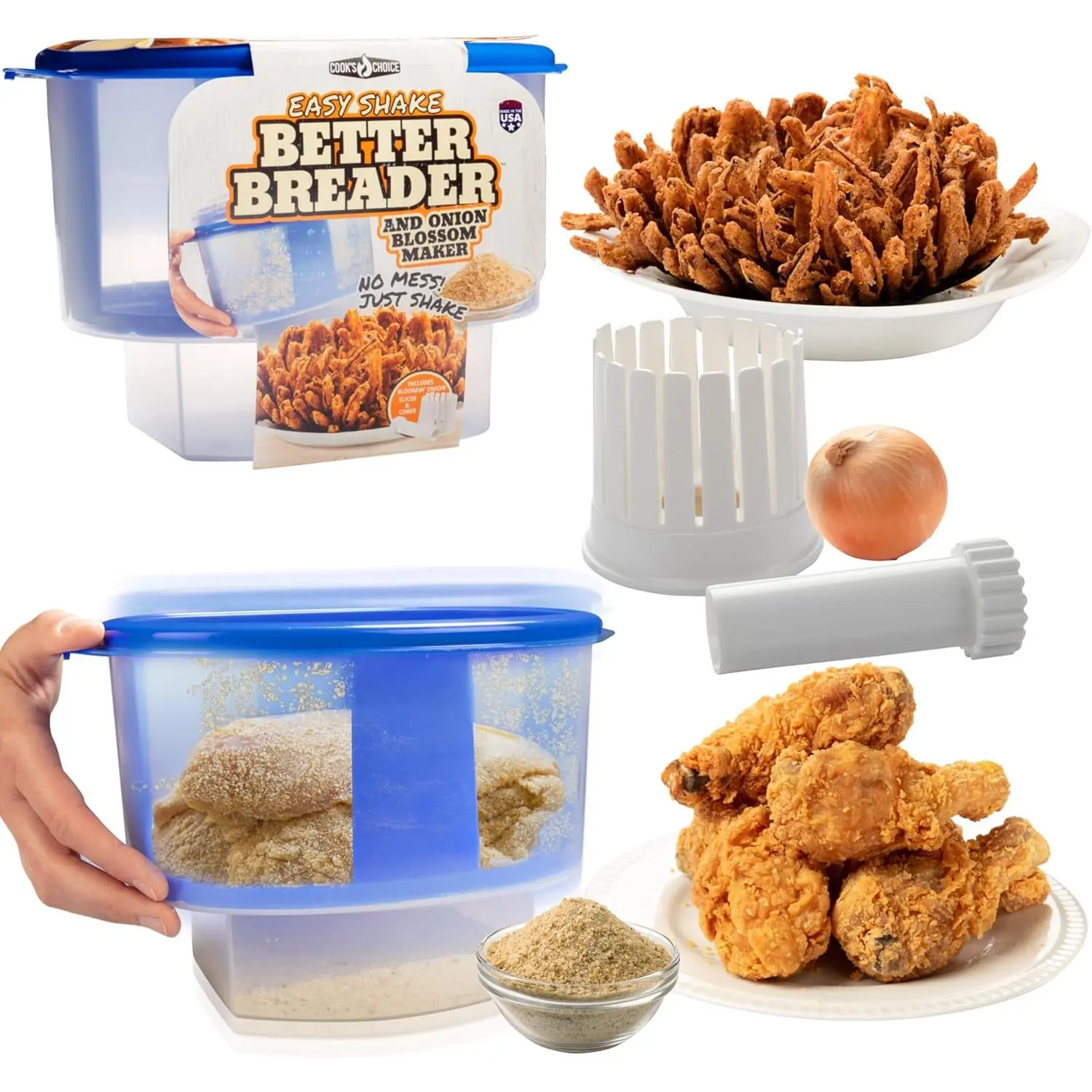 Onion Blossom Maker Set- All-in-One Blooming Onion Set with Corer and Breader Batter Bowl
