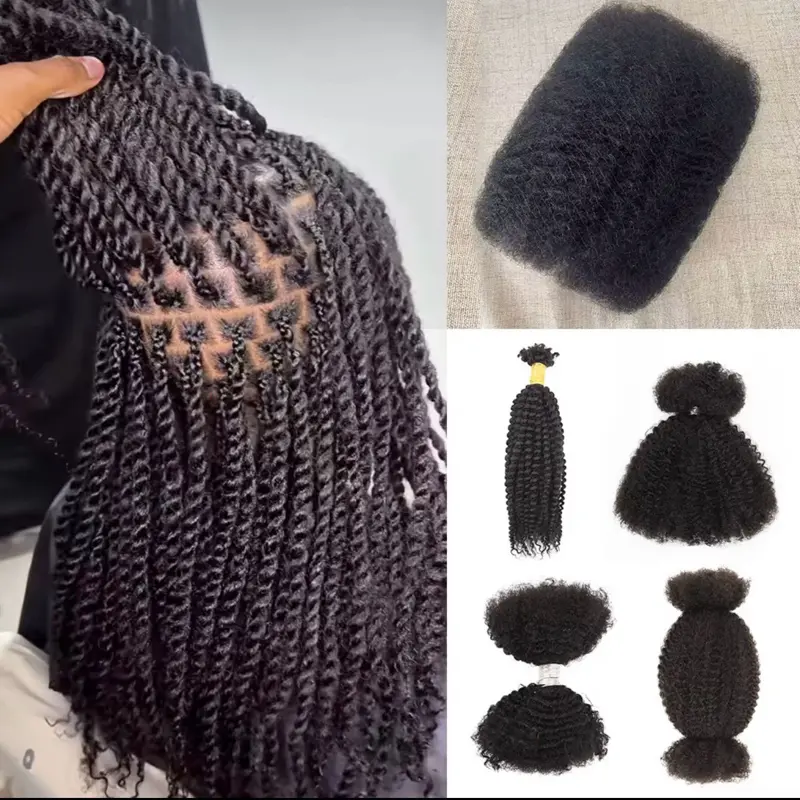 50g/ pack of Afro Kinky Bulk Human Hair Bulk for Braiding Double Drawn Mini Twist Microlocs Hot Braids Hair Bulk Extension Deep Wave