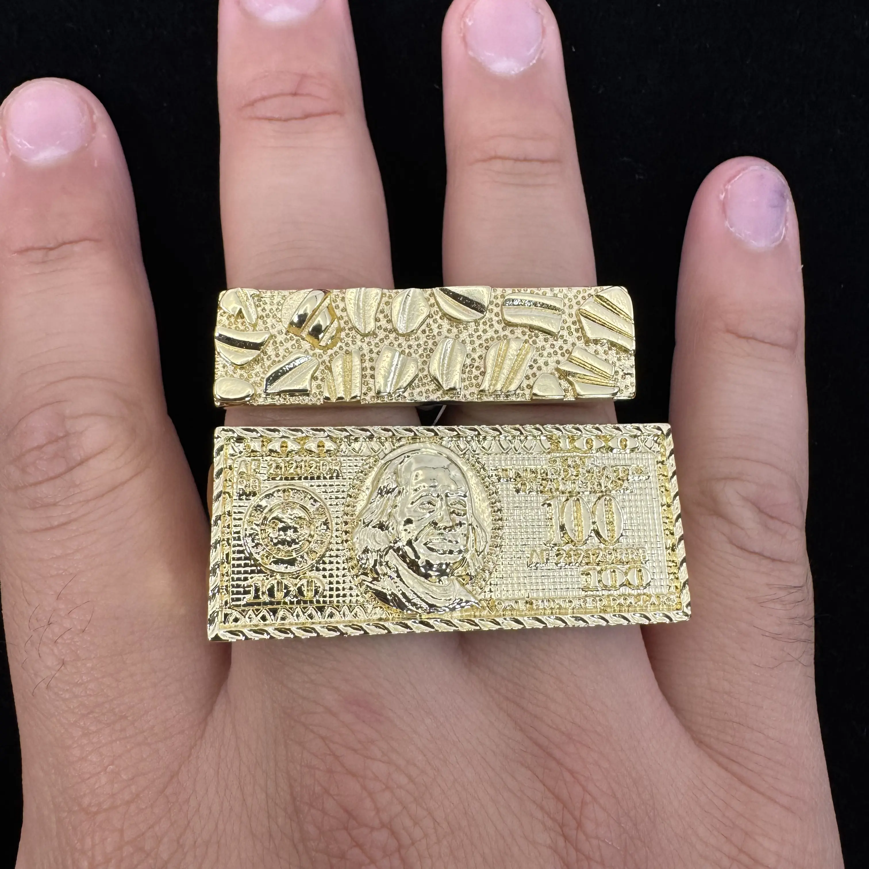 Father's Day Gift for Dad Nugget Ring 14K Plated 2-Finger Statement Ring Hip Hop Jewelry engagement anniversary party jewelry gift casual fashion purity tone exquisite trendy jewellery accessory date promise gf country girl nail marquise tungsten vintage