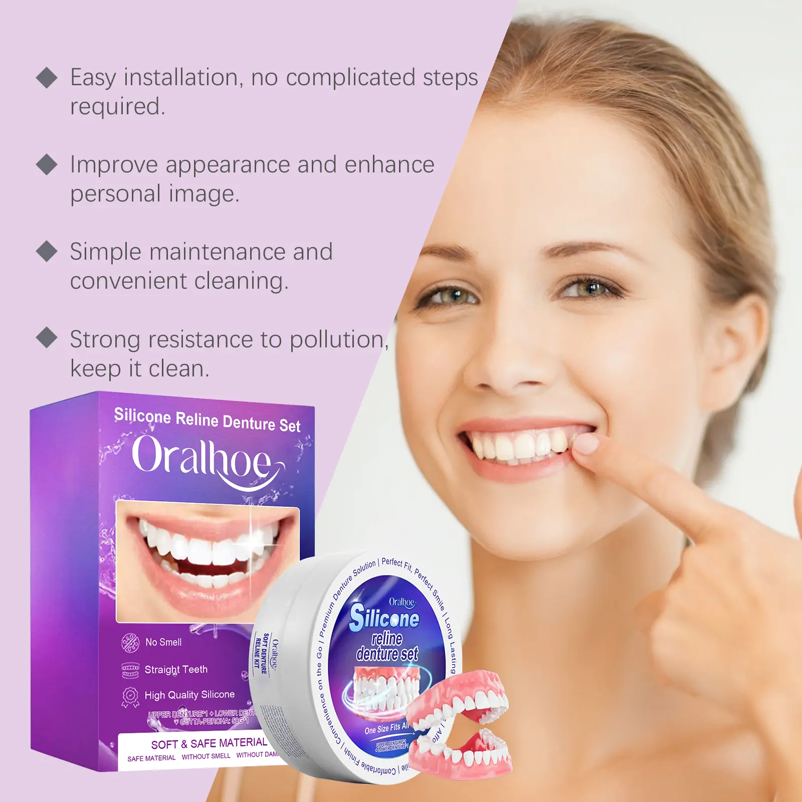 Realistic Upper & Lower Dentures - Natural-Looking Tooth Replacement with Pink Gums, Comfortable Chewing, Easy-to-Clean Dental Prosthesis for Toothless Adults, Flexible Material - Ideal Birthday Gift (Denture Care Accessory)