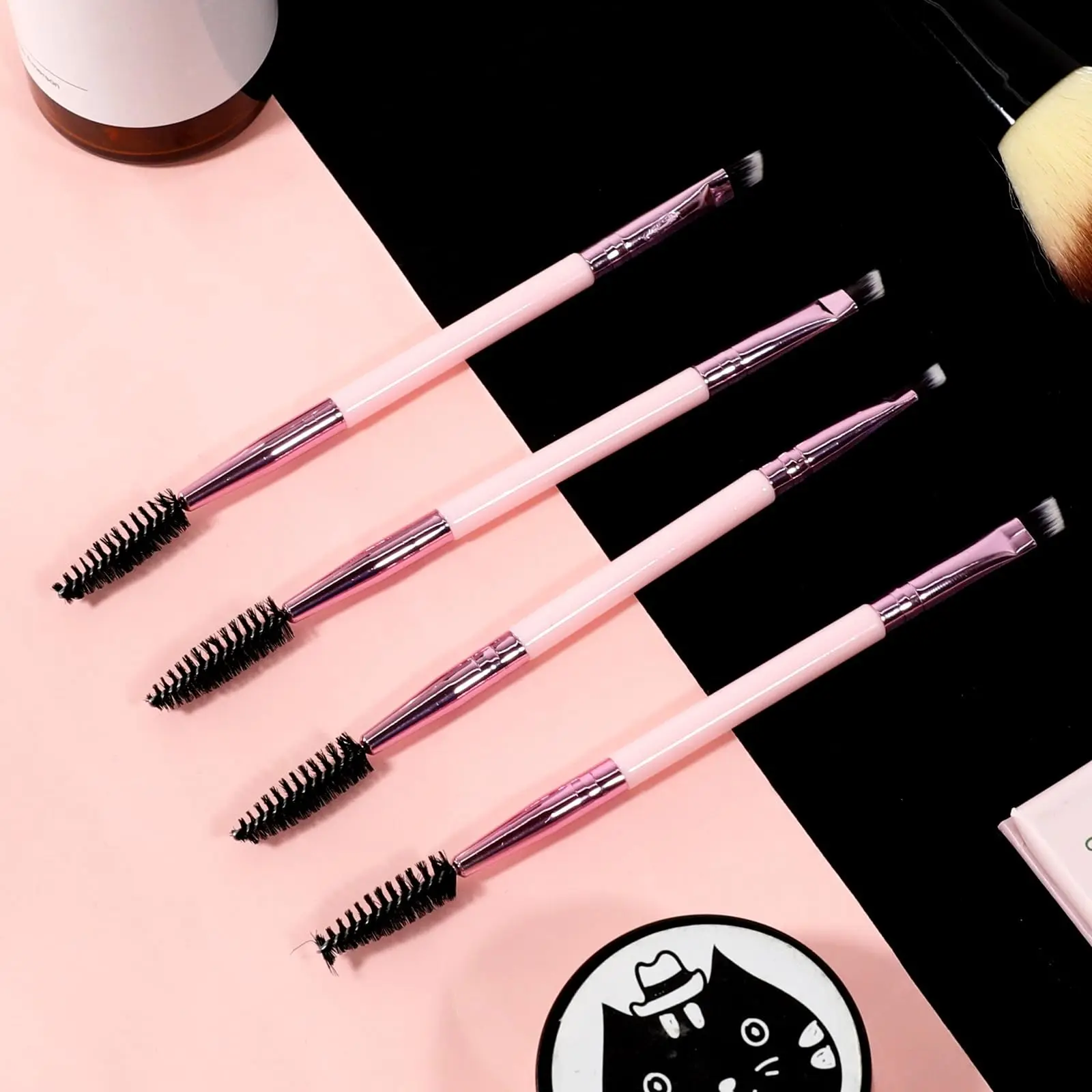 Dual-Ended Brow Brush, Eyebrow Brush, Angled Eye Brow and Spoolie Brushes, Shaping and Filling Eyebrows, Eyebrow Spoolie Brushes for Precise Brushing, Eyebrow Makeup Tool, Cosmetic Makeup Tool, Cosmetics Makeup Tool