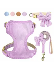 Dog collar set with bow, chest harness and leash