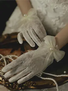 Bride Wedding Dress Short Lace Silk Net Butterfly Bridal Gown Gloves Spring Summer Wedding Photography Accessories