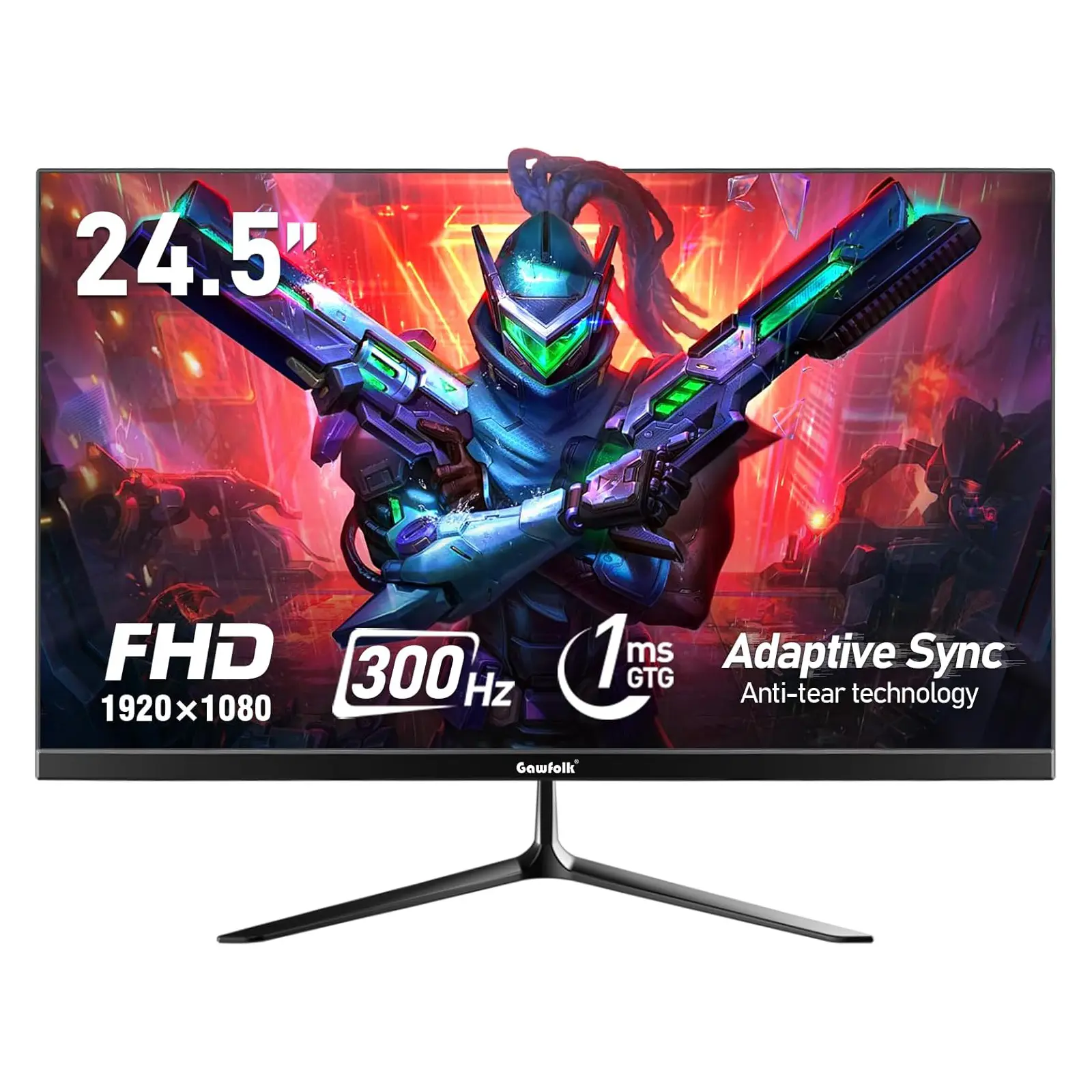 24.5 Inch PC 300/200Hz Gaming Monitor, FHD 1080p Screen,Adaptive Sync,1ms Without Bezel, 98% sRGB, 178 ° Angle View, HDMI、DisplayPort, Compatible with Wall mounting 75 * 75MM - Black