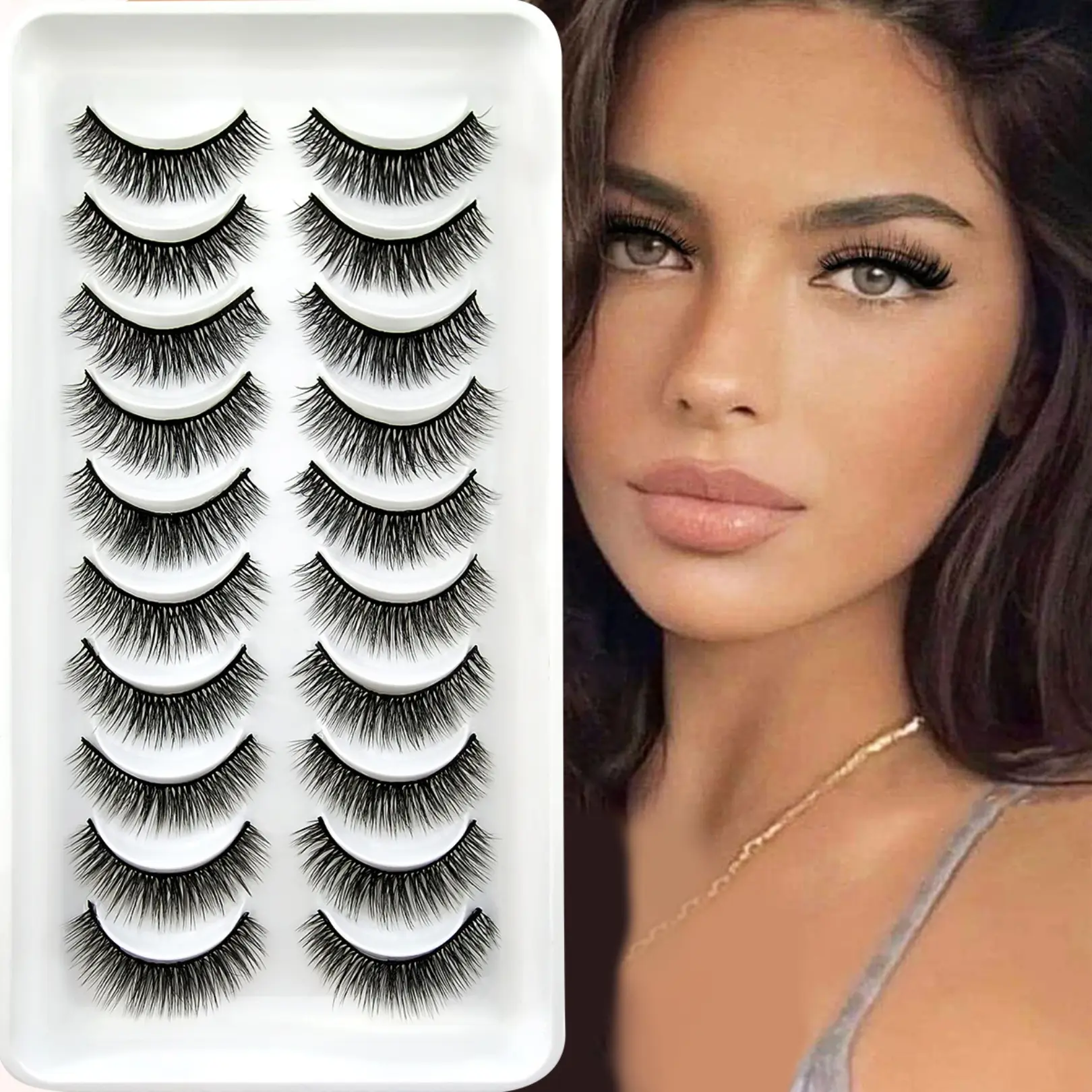 10 Pairs Fluffy Dense Natural Versatile Curled Comfortable Fake Mink Eyelashes, Synthetic Lashes, Soft and Durable False Lashes for Everyday Use, Volumized false eyelashes, False Eyelash Set